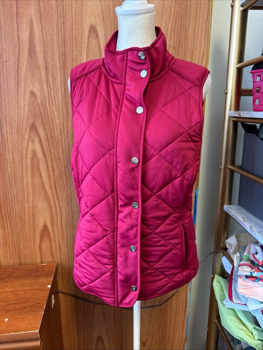 Lauren Ralph Lauren Burgundy Puffer Vest Quilted Snap Zip Close M Medium